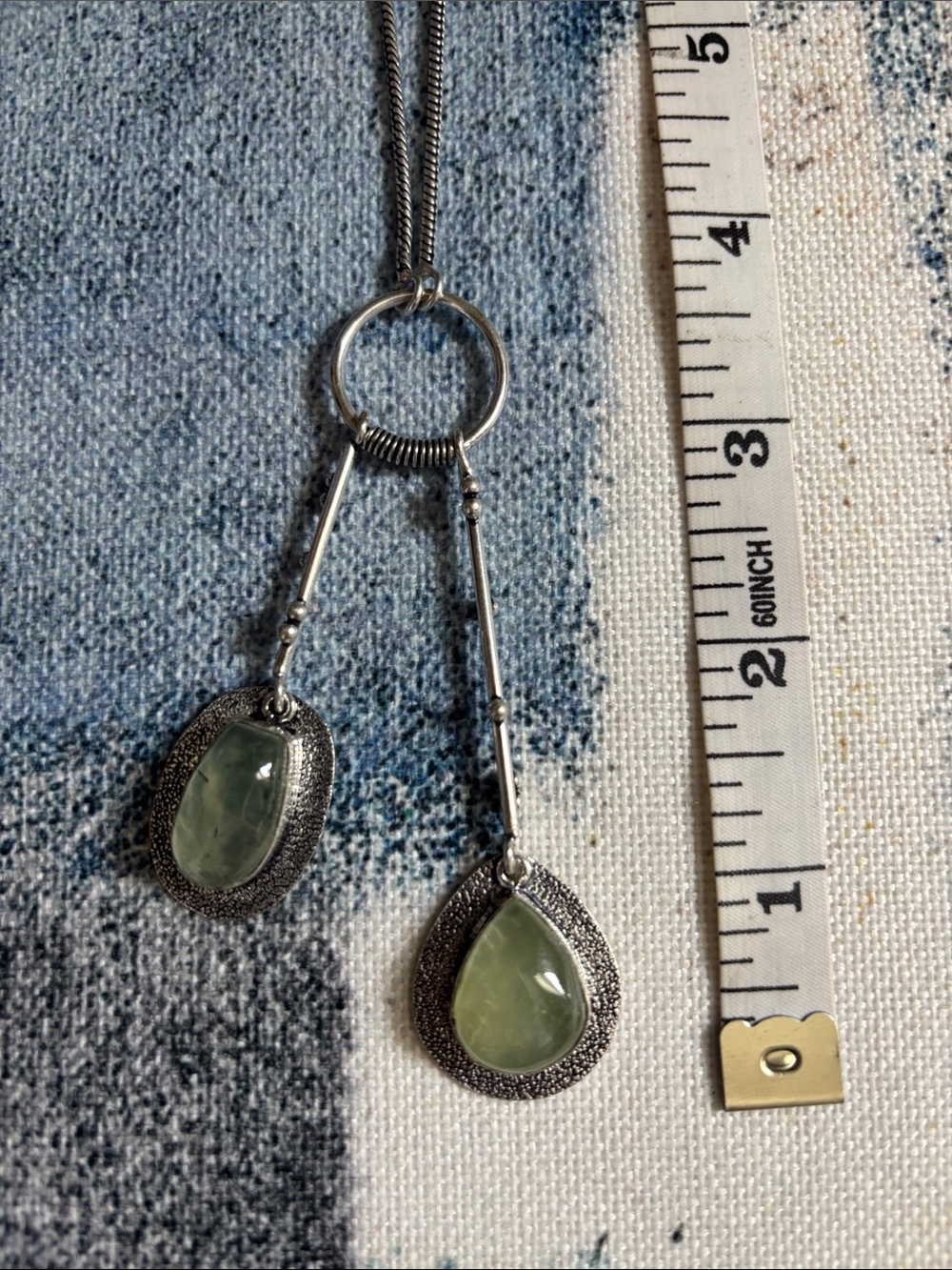 Double Drop Prehnite Light Green Gemstone Necklace - Picture 5 of 10